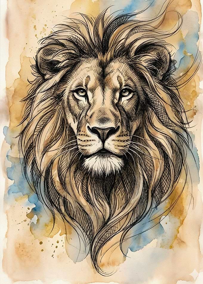 Majestic Lion Watercolor Portrait