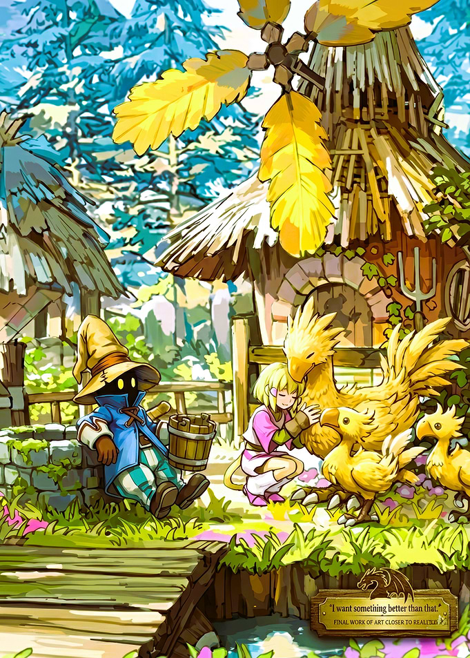 Vivi and Chocobos in a Village