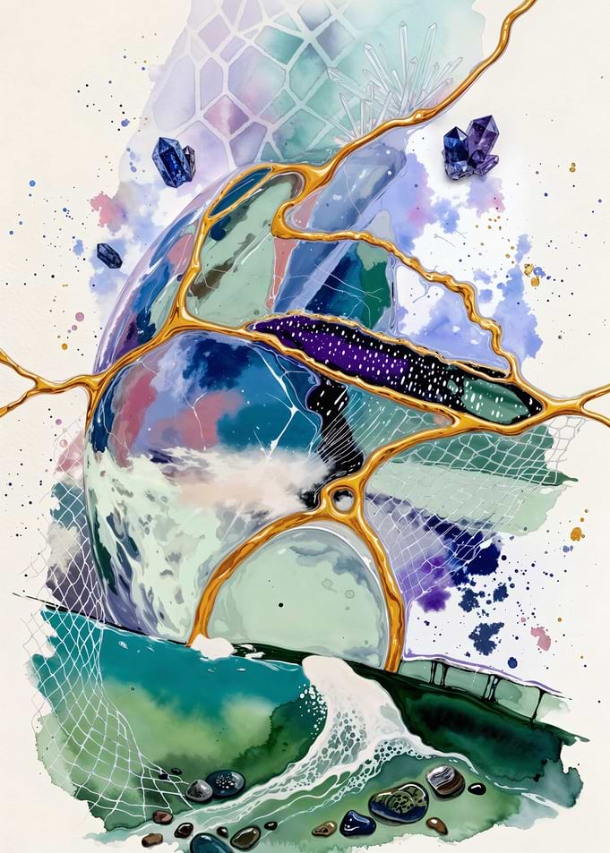 Golden Tides – Crystal Watercolor Abstract – Abstract Porcelain #133