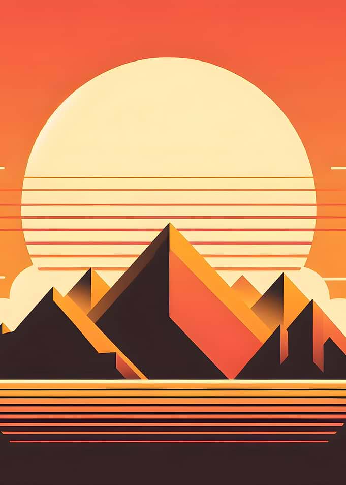 Retro Sunset Over Mountains