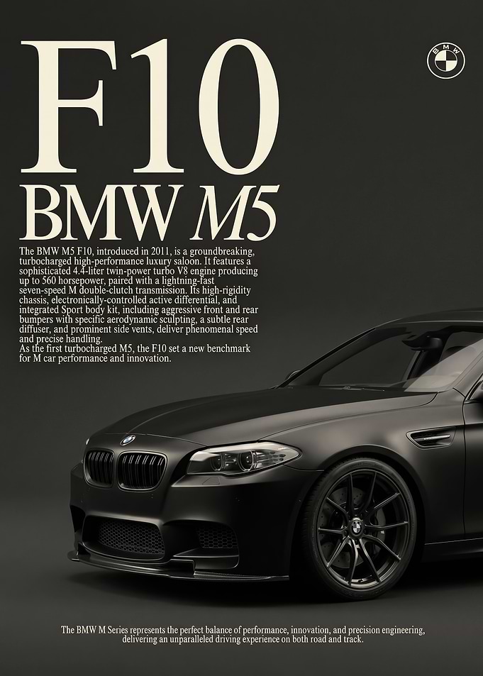 close up black BMW M5 F10 car poster