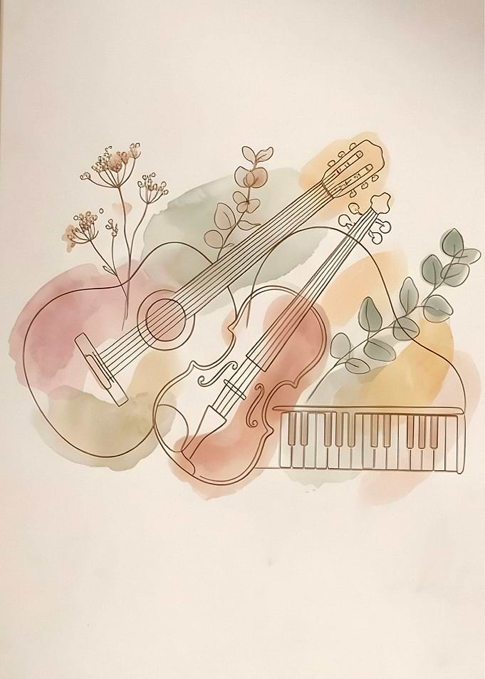 Musical Instruments with Floral Accents