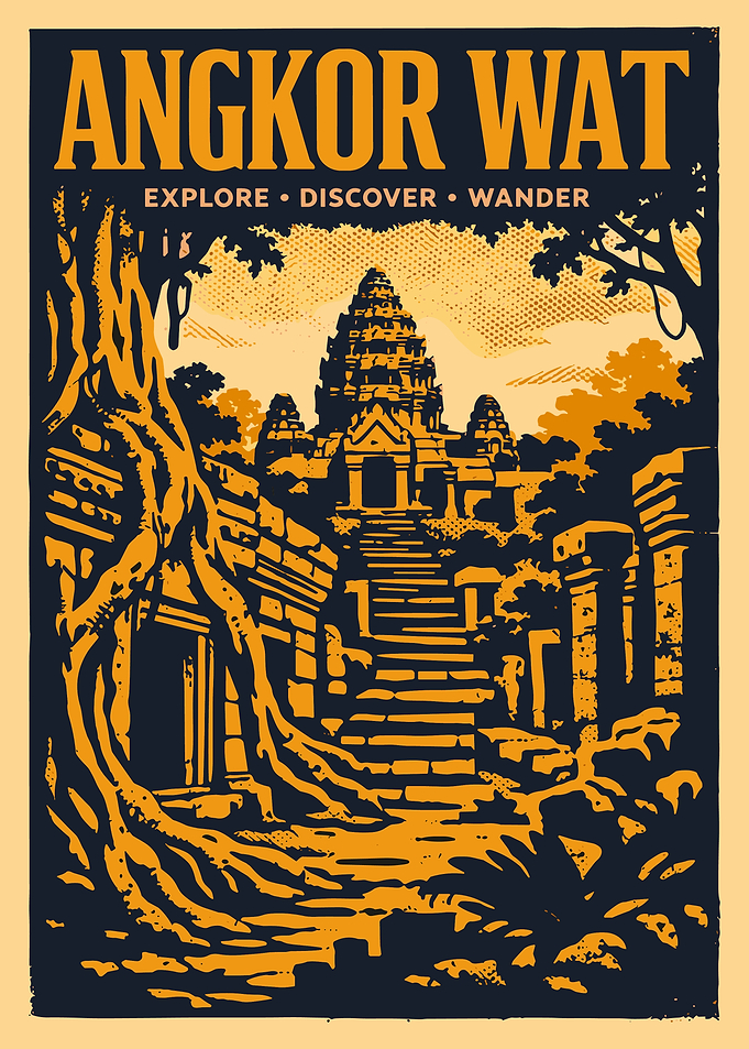 Vintage Angkor Wat Travel Poster Retro Cambodia Temple Wall Art