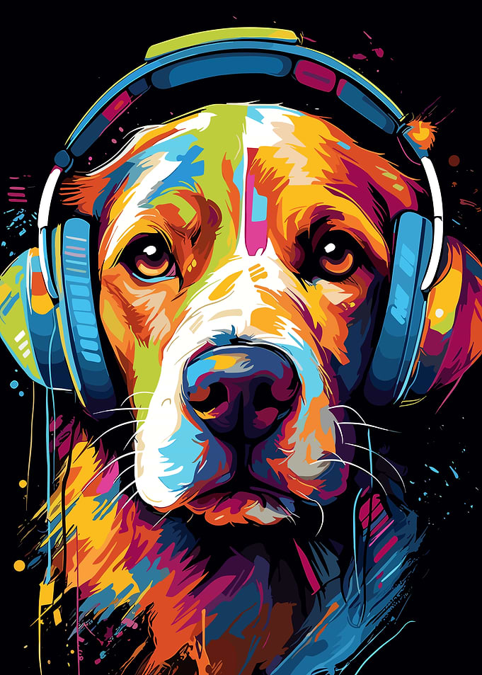 Colorful Dog Wearing Headphones