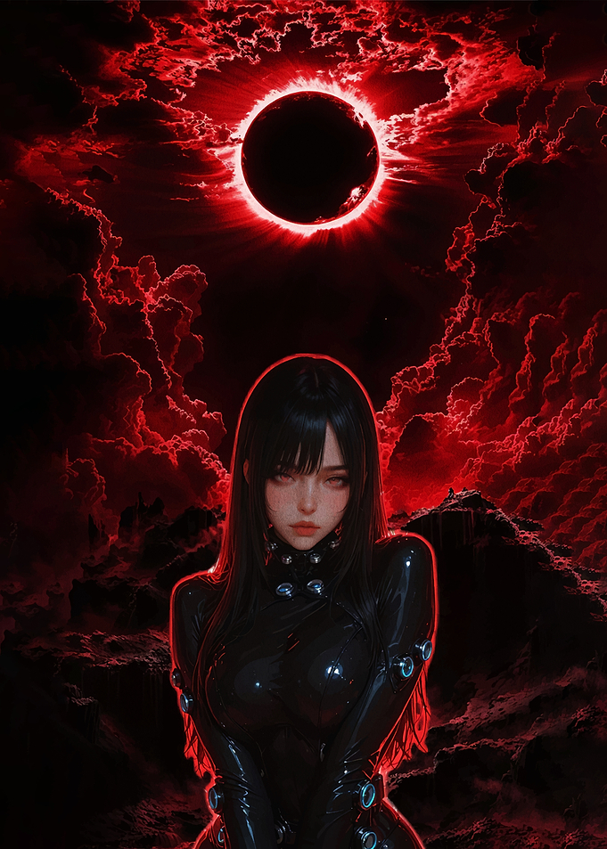 Goth Anime Girl Under Red Eclipse