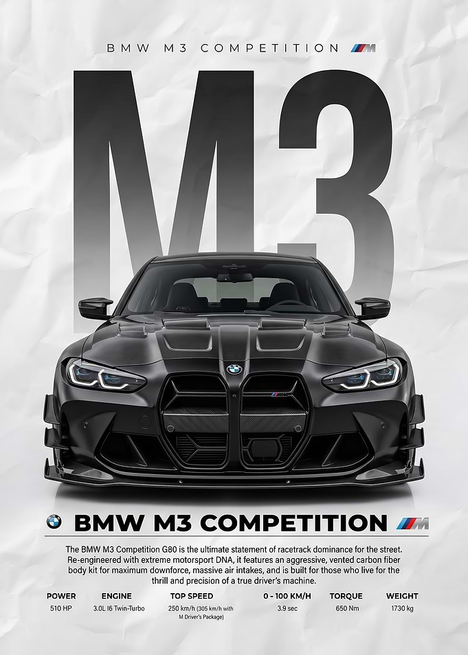 black car BMW M3 g80 Poster