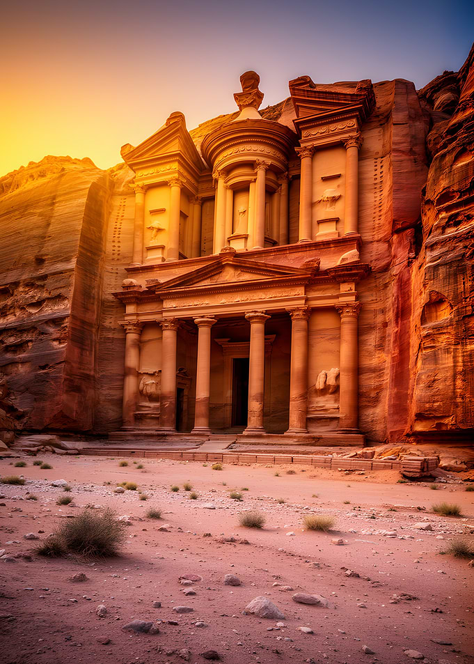 Ancient Treasury of Petra at Sunset