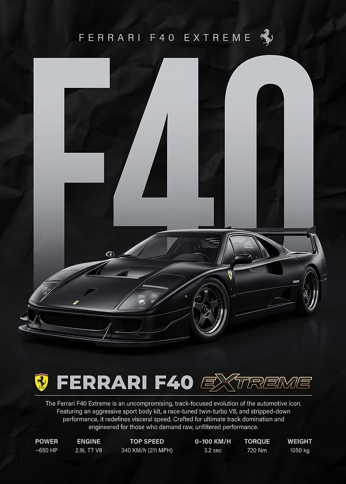 A striking black Ferrari F40 Extreme Poster