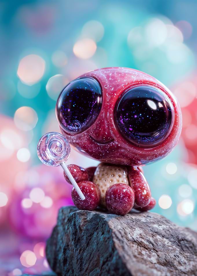 Cute Pink Alien Holding Lollipop