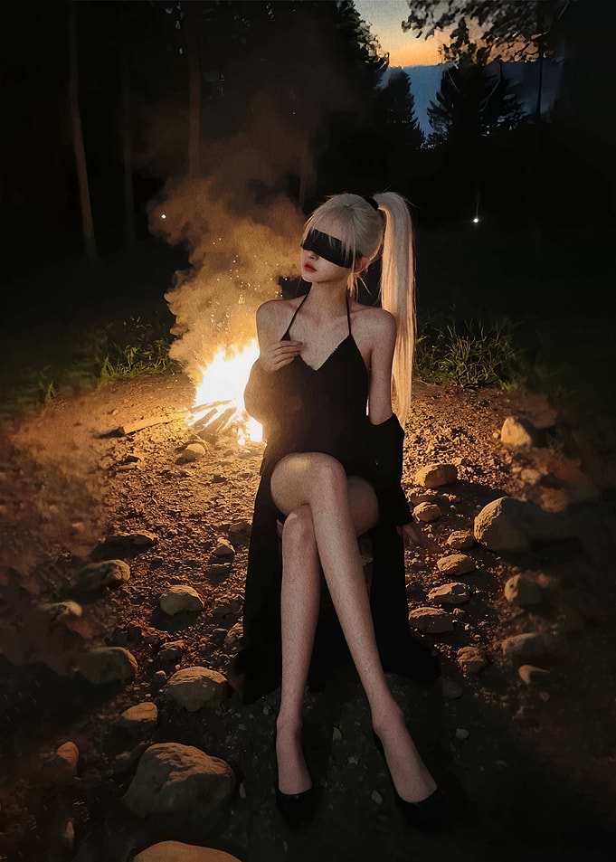 Woman by Campfire at Dusk