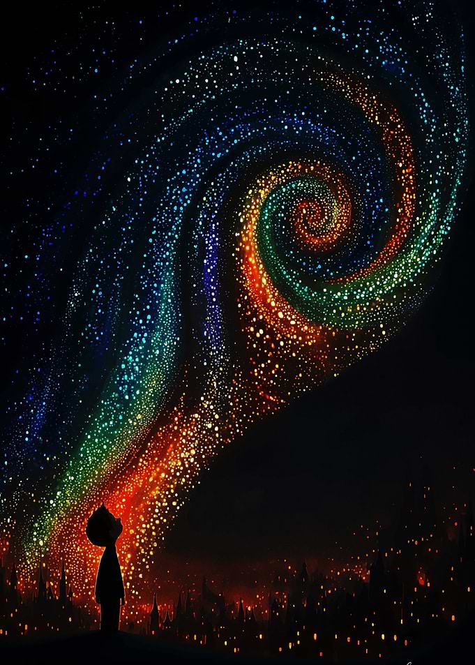 Child Gazing at a Cosmic Swirl