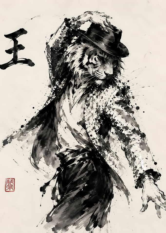 Tiger in a Suit and Hat