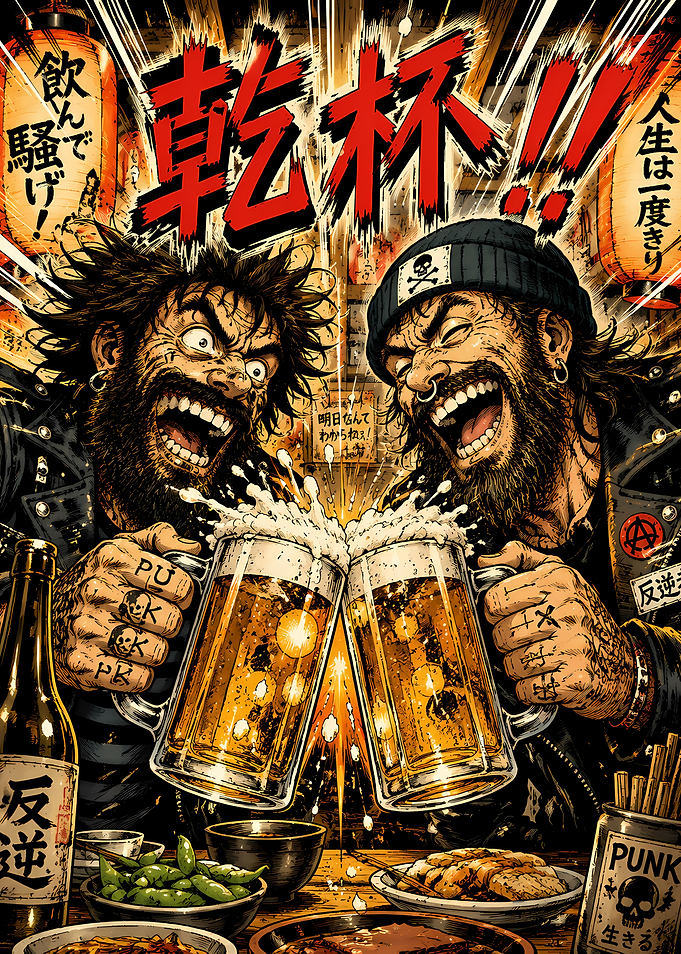 Two Men Toasting with Beer