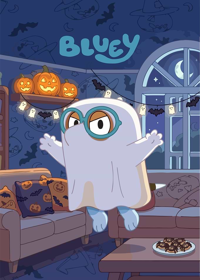 Bluey in a Ghost Costume for Halloween
