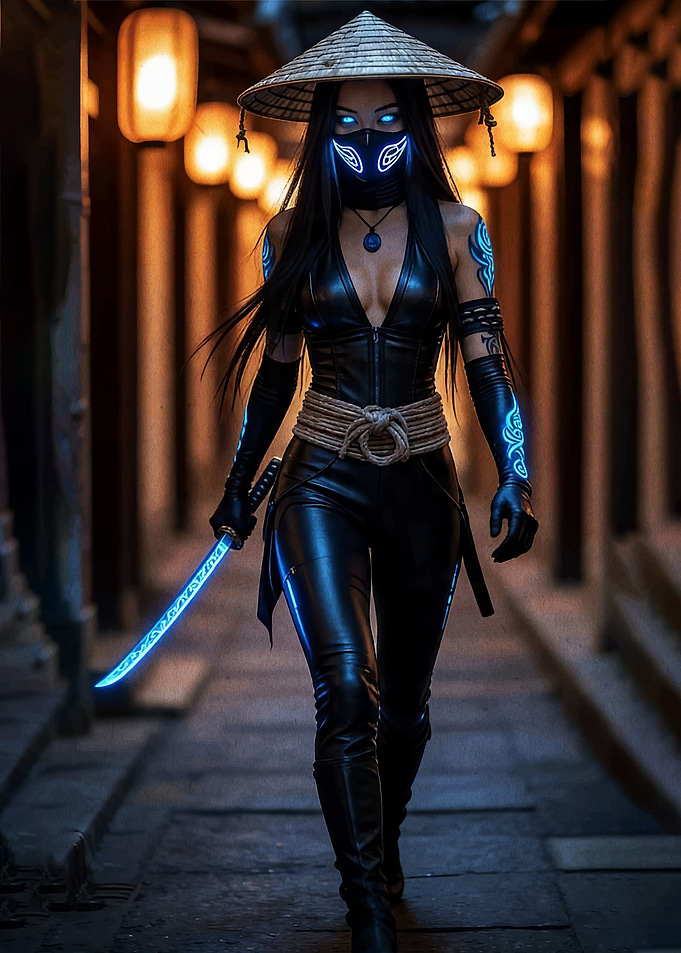 Cyberpunk Ninja with Glowing Katana