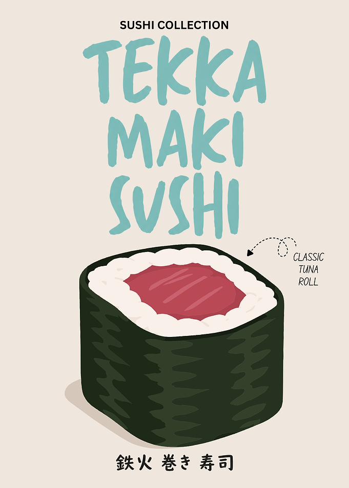 Tekka Maki Sushi Minimalist Poster – Classic Tuna Roll Japanese Food Wall Art