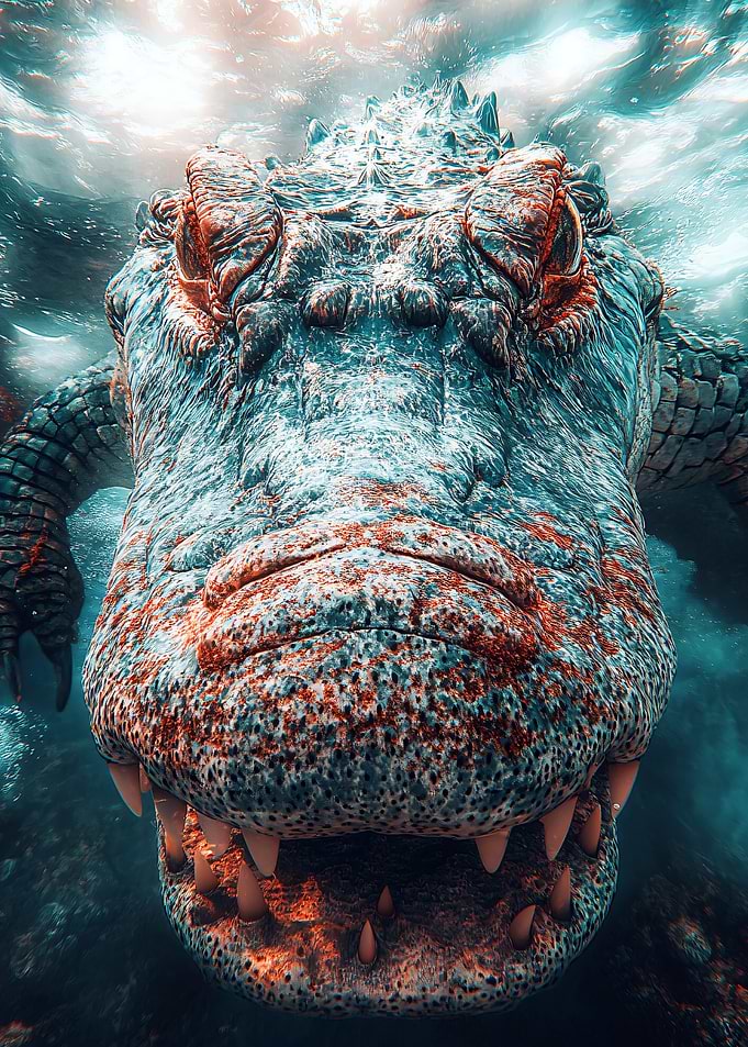 Close-up of an aggressive alligator underwater