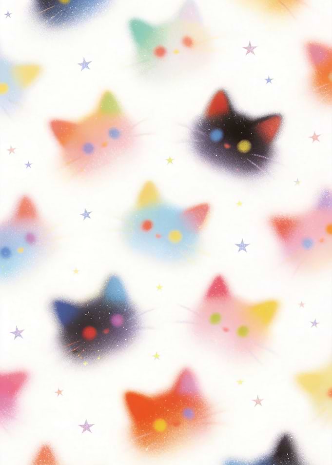 Cute Rainbow Cat Faces with Stars