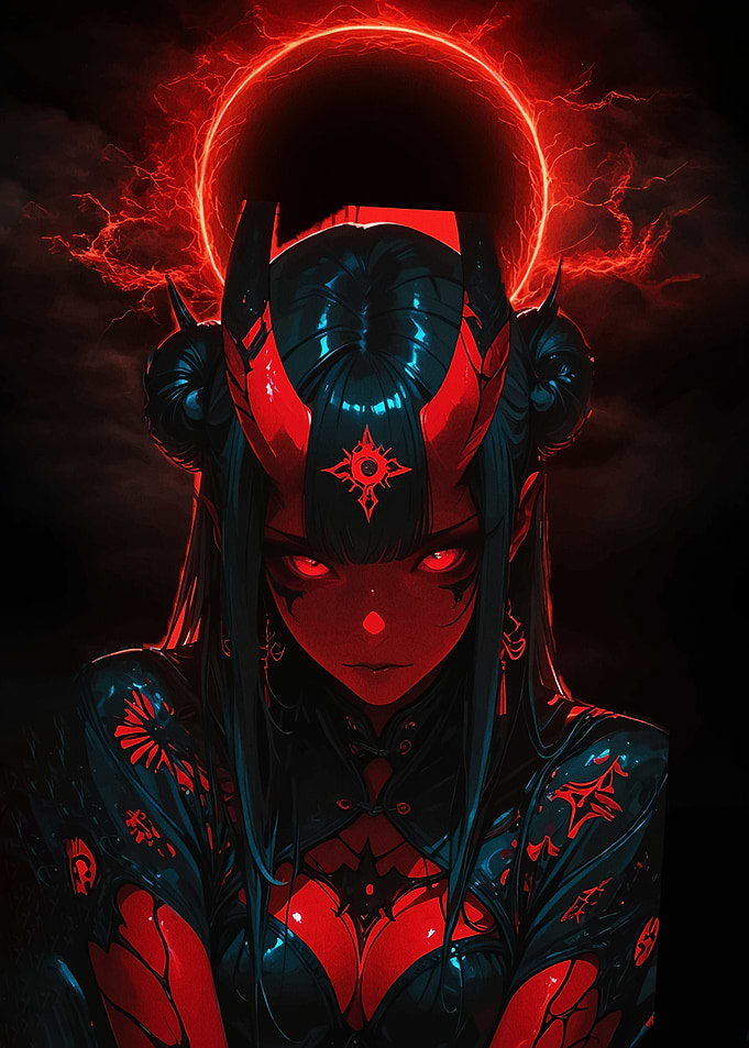 Demonic Anime Girl with Red Halo