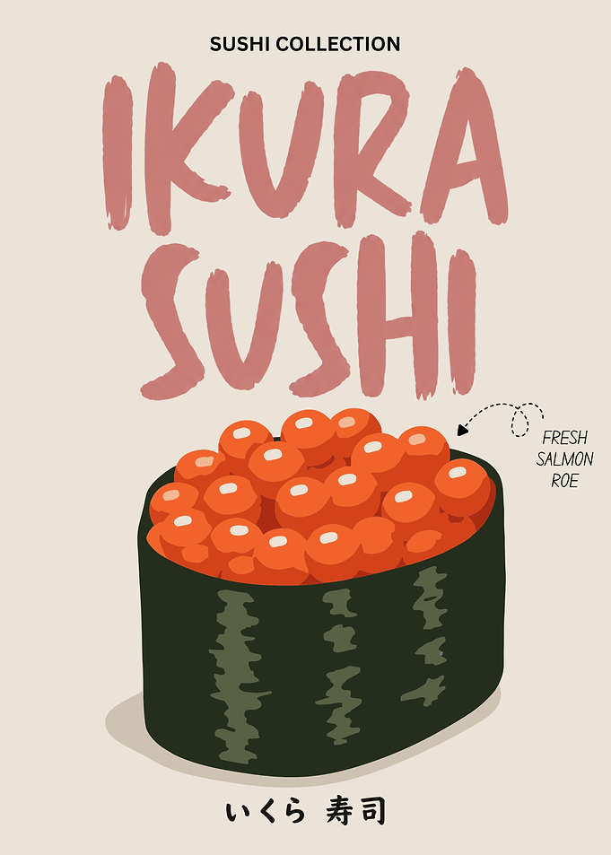Ikura Sushi Minimalist Poster – Japanese Salmon Roe Gunkan Wall Art