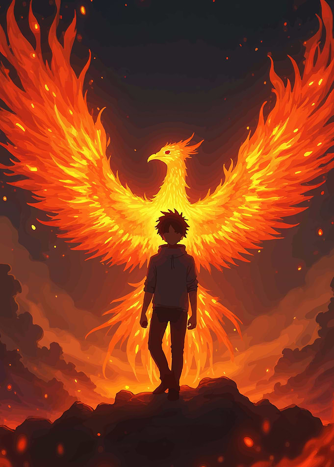 Boy and Fiery Phoenix