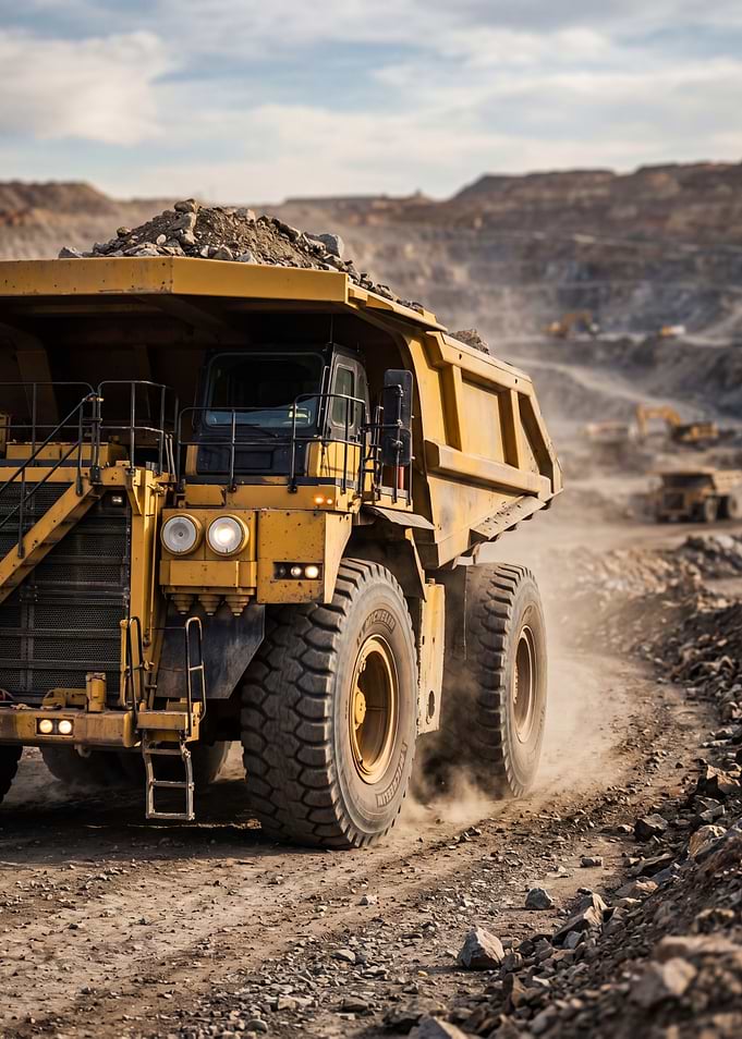 Massive yellow mining truck in a quarry