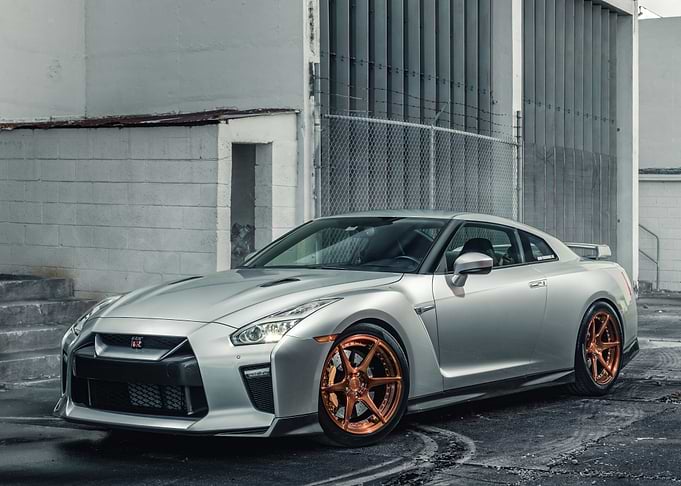 Silver Nissan GT-R with Bronze Wheels