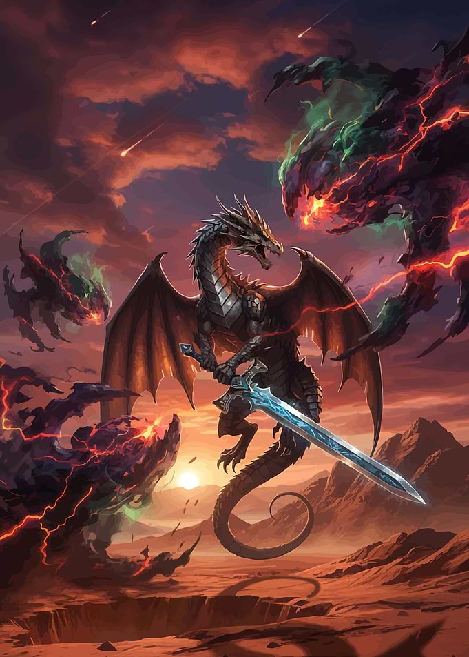 Dragon Warrior Battling Monsters