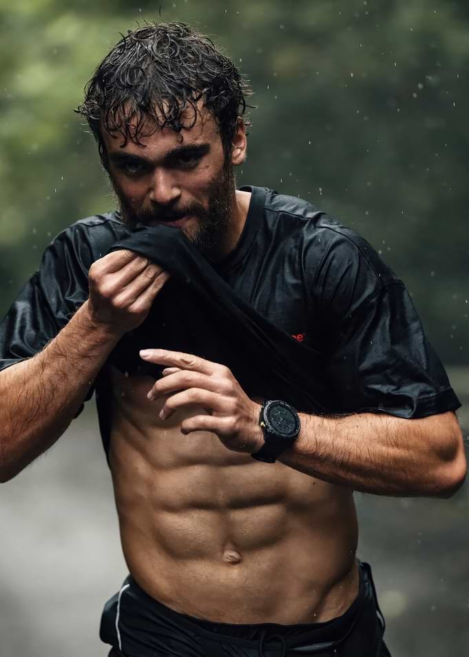 Man in Rain with Abs