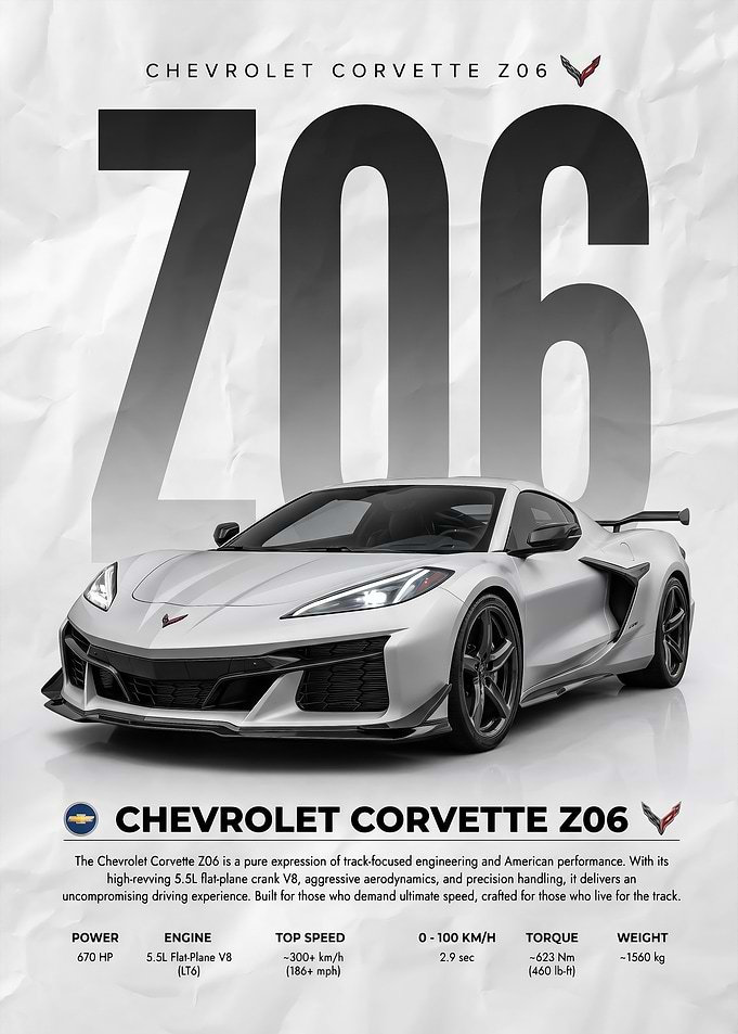 A sleek silver Chevrolet Corvette Z06 car Poster
