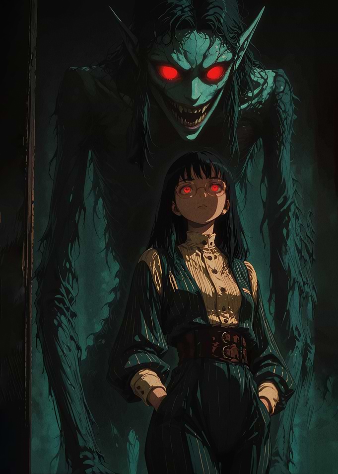 Girl and Monster with Red Eyes