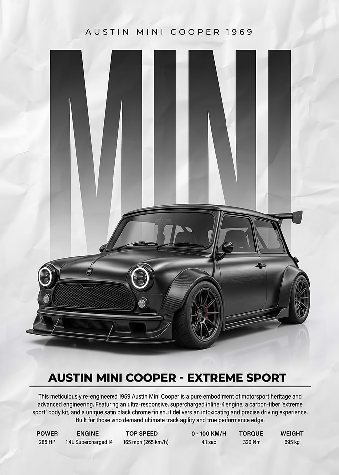 A striking black Mini Cooper Sport poster
