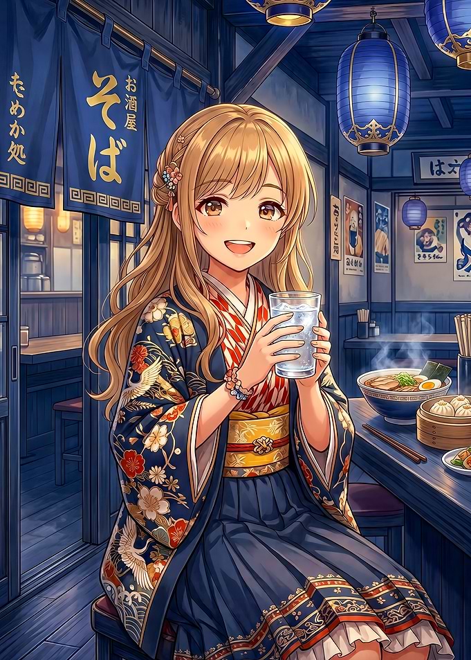 Anime Girl in Kimono at Ramen Shop