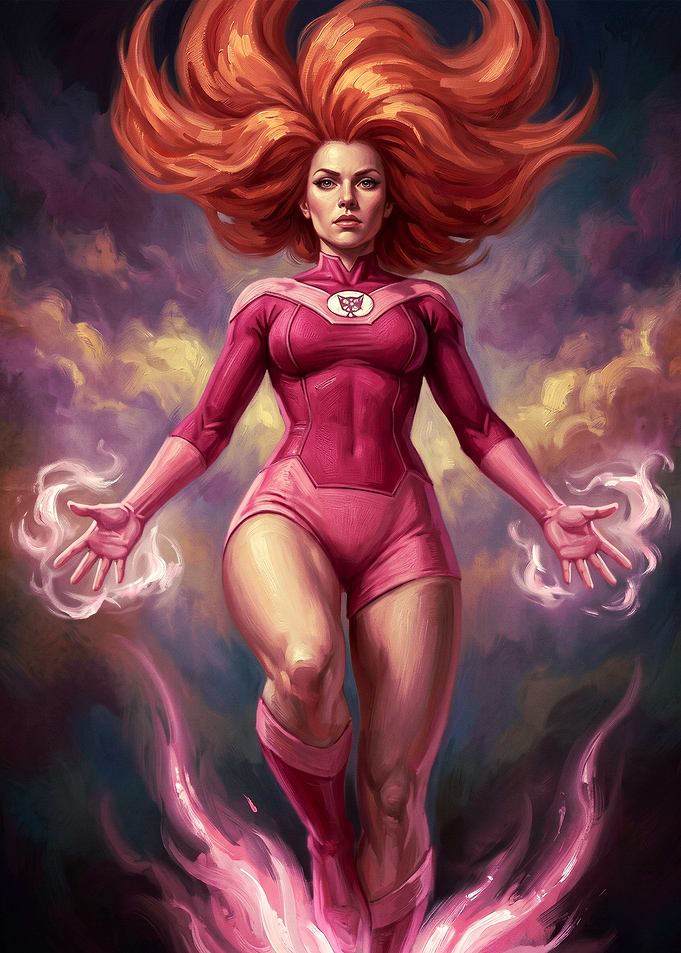 Superhero with Fiery Hair and Energy Blasts