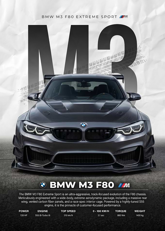 facing view BMW M3 F80 Sport Car poster