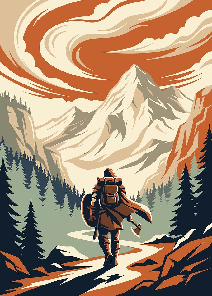 Adventurer in a Mountain Landscape