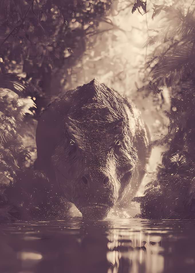Dinosaur drinking water in jungle