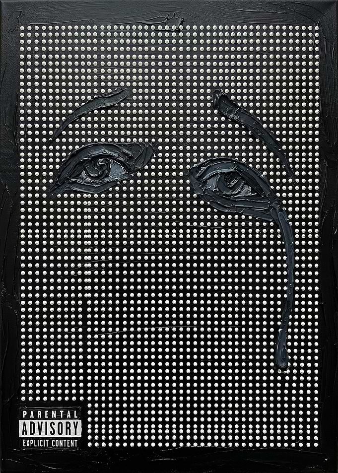 Abstract Face with Parental Advisory Label