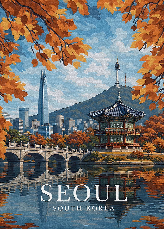 Seoul Autumn Travel Poster