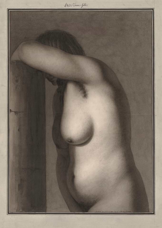 Nude study leaning on a pillar
