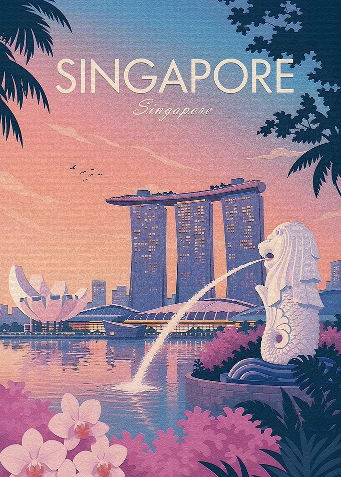 Singapore Skyline Vintage Poster