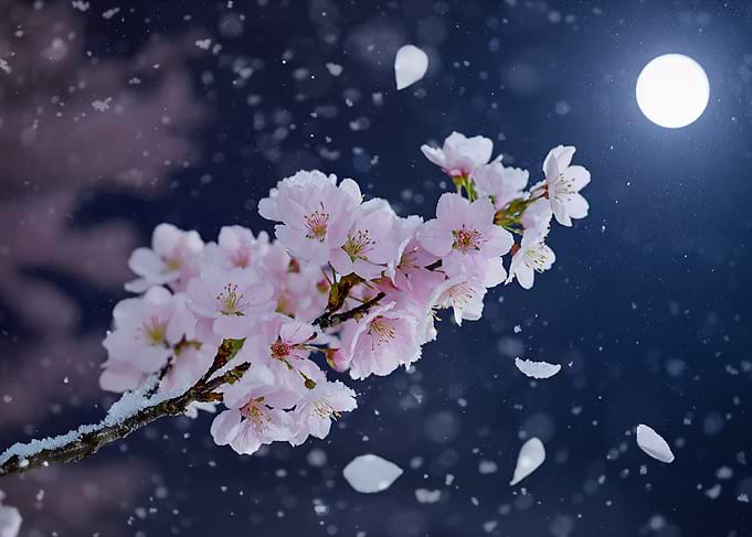 Cherry Blossoms Under the Moon