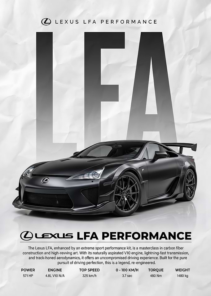 A sleek black Lexus LFA Performance Car poster