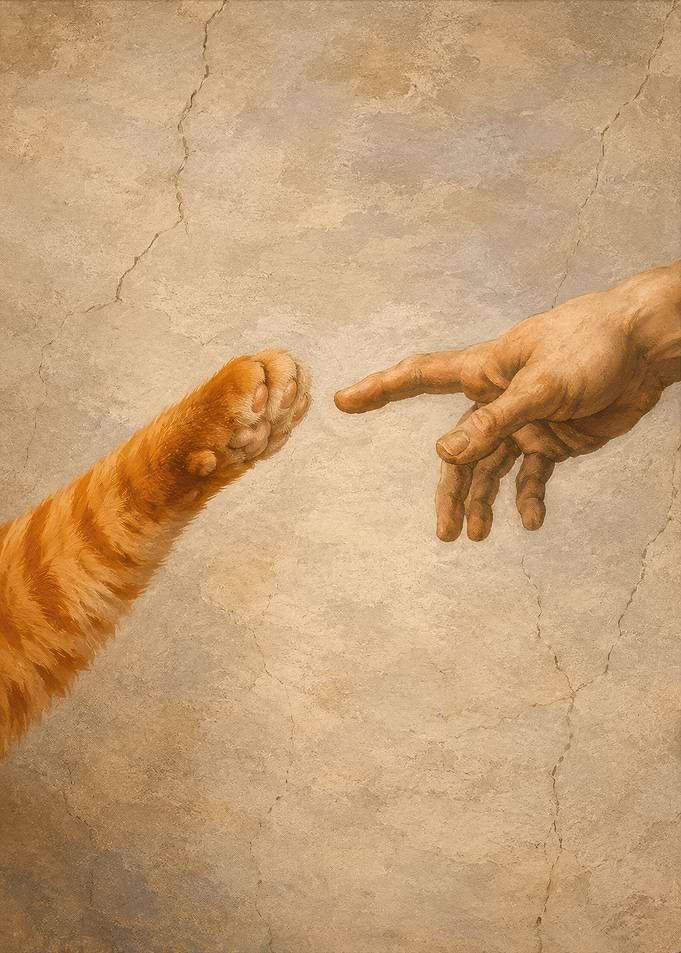 The Creation of Adam with a Cat