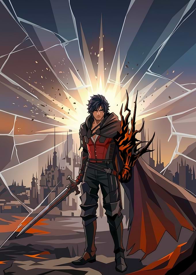 Dark Fantasy Warrior with Fiery Arm