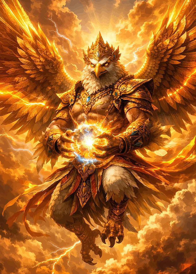 Golden Griffin Warrior with Energy Orb