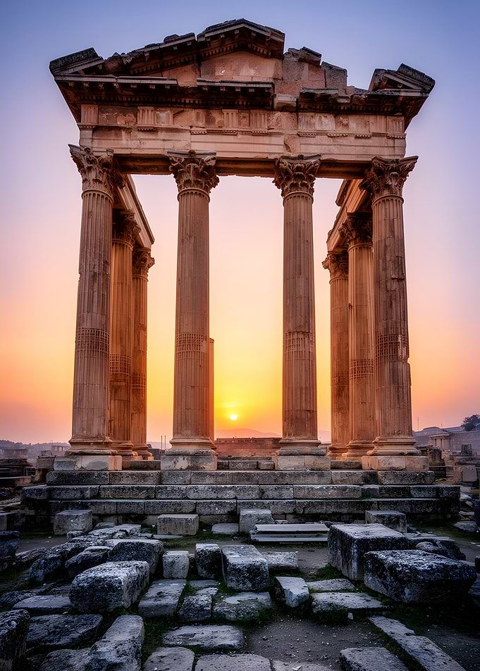 Ancient Temple Ruins at Sunset