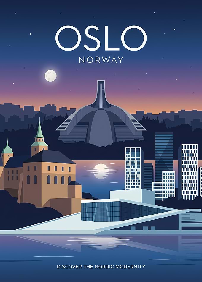 Oslo Norway Cityscape at Night