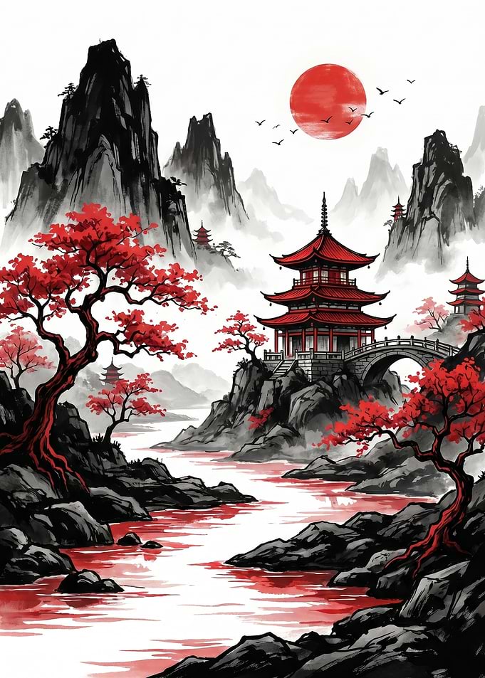 Japanese Pagoda Landscape