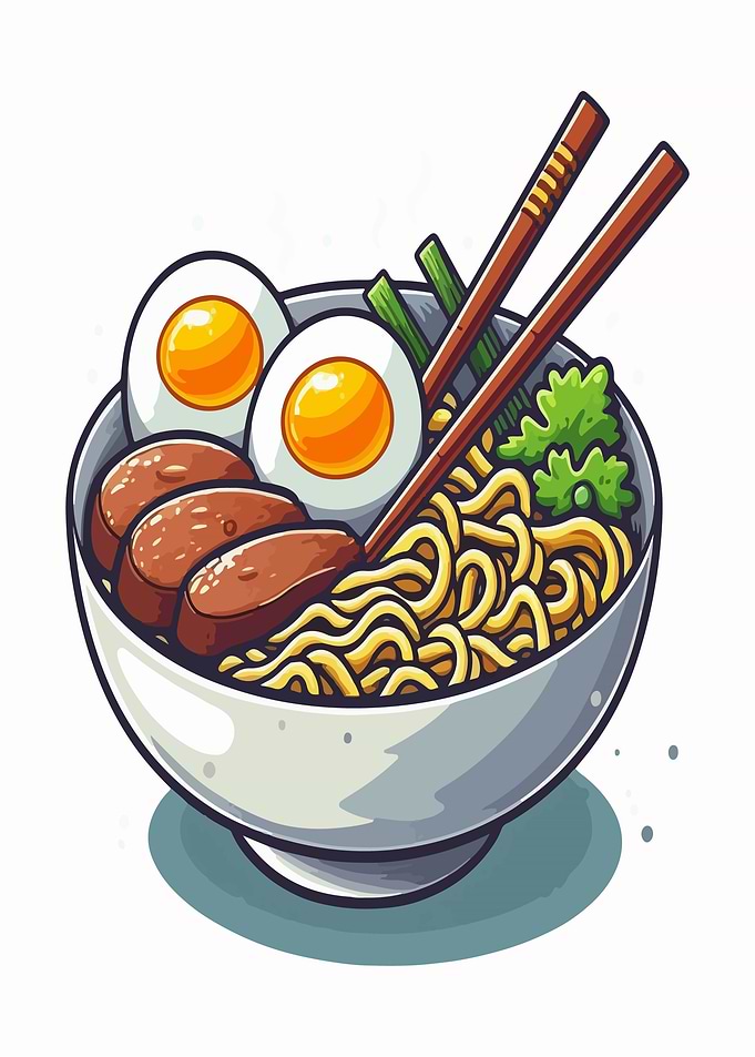 Bowl Of Ramen With Eggs And Meat